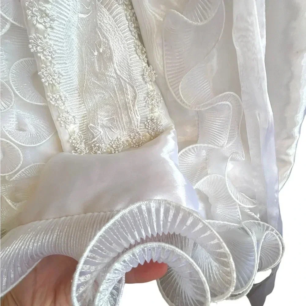 Baby 0-3 mo Alegria baptism gown w embroidered Mary. Like new cndtn.